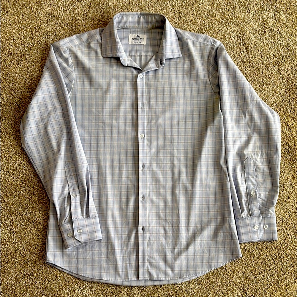Mizzen + Main large Trim Fit Men's Blue Checkered Long Sleeve Shirt